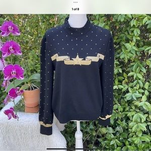 St John Evening Gold metallic star ⭐️ paillette rhinestone dress Sweater jacket